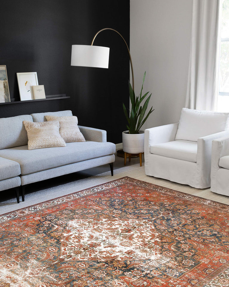 Loloi Layla Collection LAY-03 Olive/Charcoal 9'-0" x 12'-0" .13" Thick Area Rug, Soft, Durable, Vintage Inspired, Distressed, Low Pile, Non-Shedding, Easy Clean, Printed, Living Room Rug