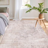 Neutral Living Room Rug - 10x14 Farmhouse Beige Brown Large Area Rug for Dining Room, Bedroom, Low Pile Lightweight Washable