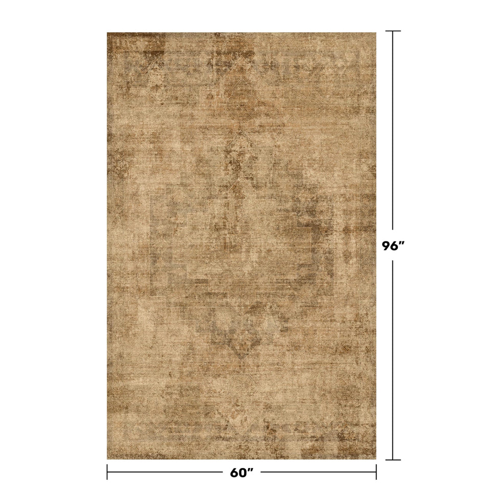Neutral Living Room Rug - 10x14 Farmhouse Beige Brown Large Area Rug for Dining Room, Bedroom, Low Pile Lightweight Washable