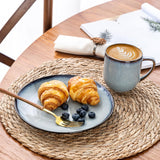 LeRatio Ceramic Dinnerware Sets for 6,Plates and Bowls Sets,Handmade Reactive Glaze Dishes Set,Chip Resistant and Scratch Resistant | Oven&Dishwasher & Microwave Safe-Blue(18PCS)