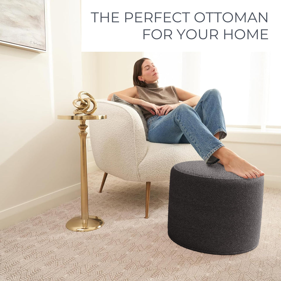 ZICOTO Beautiful Boucle Pouf Ottoman and Foot Rest - Elevate Your Living Room Decor with Lightweight Comfort and Charm - A Round Modern Foam Filled Foot Stool Perfect to Rest Your Feet