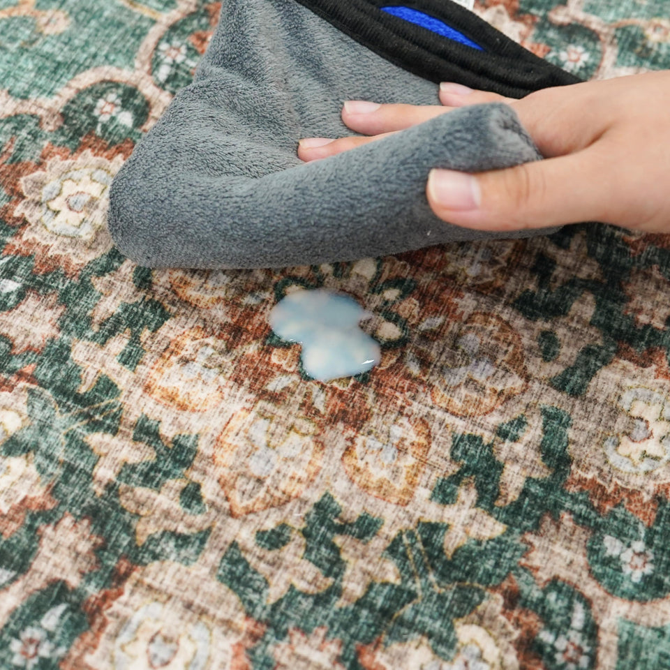 TOPRUUG Washable Oriental Area Rug - 12x15 Rugs for Living Room Soft Carpet for Bedroom Waterproof Floral Distressed Indoor Stain Resistant Non-Shedding Floor Carpets (Green, 12x15)