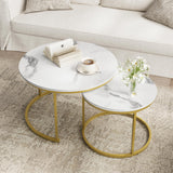 Smuxee Nesting Coffee Table Set of 2, 23.6" Round Coffee Table Wood Grain Top with Adjustable Non-Slip Feet, Industrial End Table Side Tables for Living Room Bedroom Balcony Yard