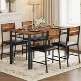 IRONCK Dining Table Set for 4, Wood Kitchen Table with Upholstered Chairs for Kitchen Room and Small Spaces, Rustic Brown