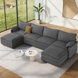 Vesgantti 142" U Shaped Sectional Couch, Comfy Cloud Modular Sectional Sofa with 2 Ottoman Deep Seat Chenille Modern Cloud Sofa, Modular Sofas for Living Room, Bedroom and Apartment, Beige