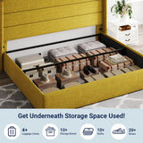 Allewie King Size Lift Up Storage Bed, Modern Wingback Headboard, Hydraulic Support, No Box Spring Needed, Light Beige