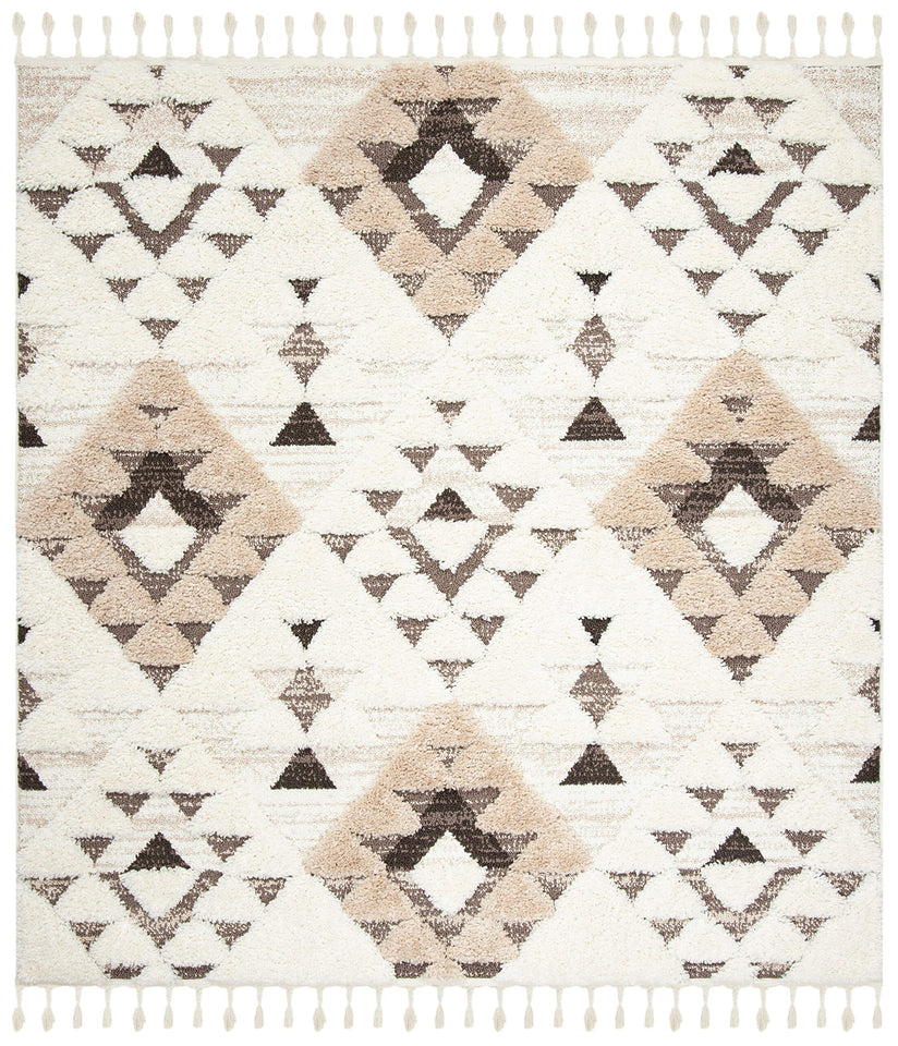 SAFAVIEH Area Rug 8x10 - Moroccan Tassel Shag Collection - Large - Ivory & Brown, Boho Design, Non-Shedding & Easy Cleaning, Plush Pile, Ideal for Living Room, Bedroom, Dining Space (MTS688A)