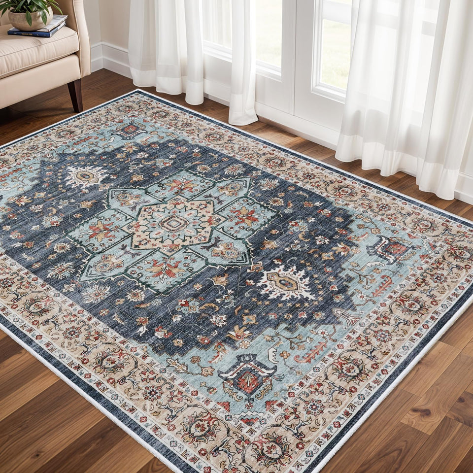 TOPRUUG Washable Oriental Area Rug - 12x15 Rugs for Living Room Soft Carpet for Bedroom Waterproof Floral Distressed Indoor Stain Resistant Non-Shedding Floor Carpets (Green, 12x15)