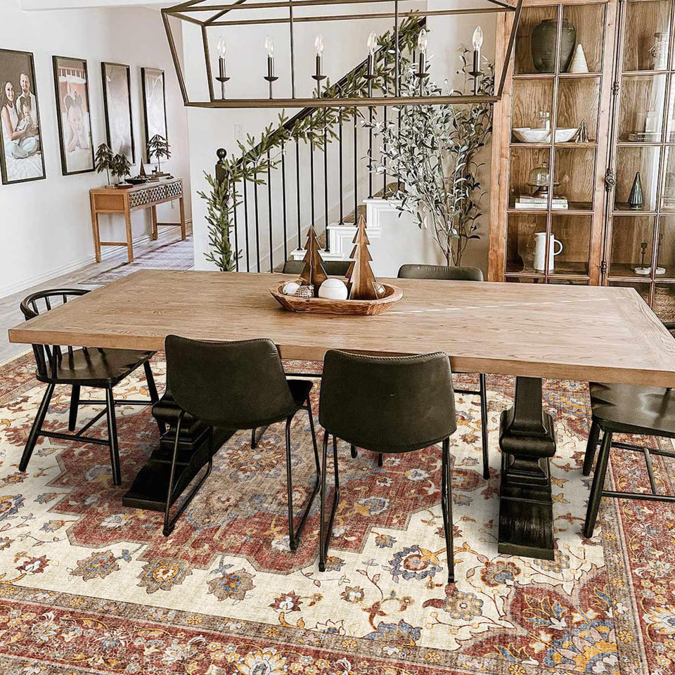 TOPRUUG Washable Oriental Area Rug - 12x15 Rugs for Living Room Soft Carpet for Bedroom Waterproof Floral Distressed Indoor Stain Resistant Non-Shedding Floor Carpets (Green, 12x15)