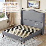 koorlian King Size Bed Frame Upholstered Platform Bed with 51" Tall Headboard Wingback, Soft Fabric, Retro Simple Style Platform Bed No Box Spring Needed, Easy Assembly, Beige