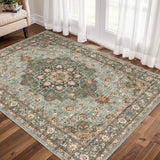 TOPRUUG Washable Oriental Area Rug - 12x15 Rugs for Living Room Soft Carpet for Bedroom Waterproof Floral Distressed Indoor Stain Resistant Non-Shedding Floor Carpets (Green, 12x15)