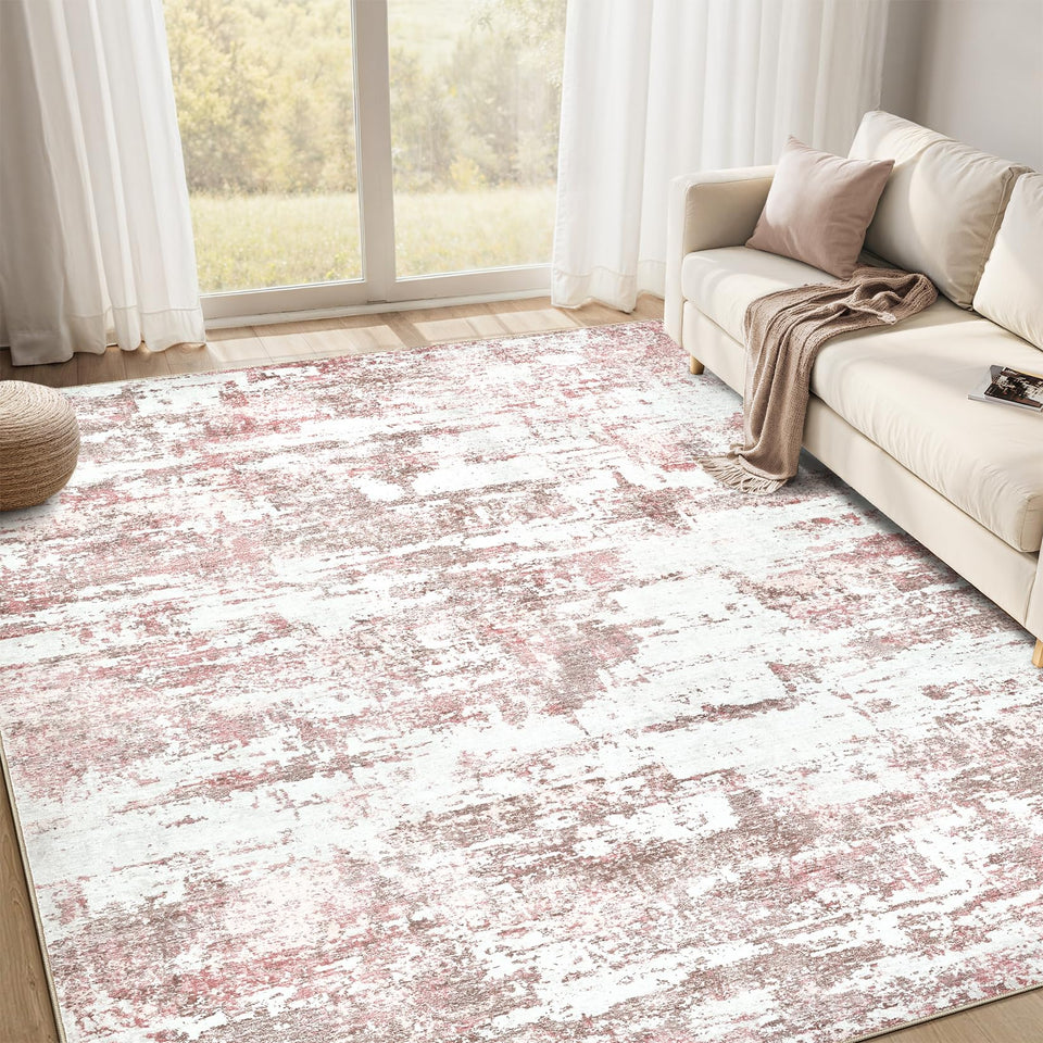 Area Rugs for Living Room: 12x15 Abstract Washable Rug Modern Neutral Large Soft Stain Resistant Non-Slip Backing Machine Table for Bedroom Dining Room Indoor Home Office Carpet - Gold Brown