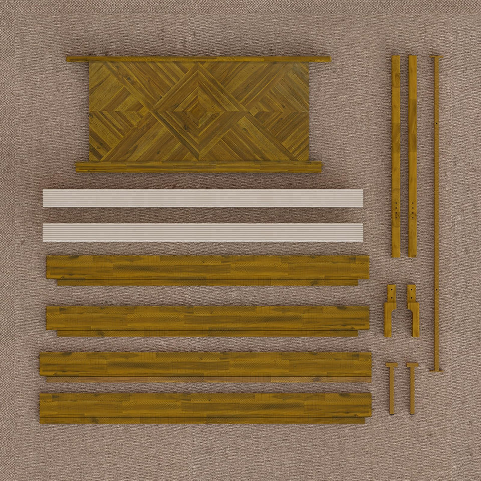 Bme Vivian 14 Inch Deluxe Bed Frame with Headboard, Rustic & Scandinavian Style with Solid Acacia Wood, No Box Spring Needed, 12 Strong Wood Slat Support, Easy Assembly, King, Rustic Golden Brown