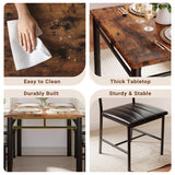 IRONCK Dining Table Set for 4, Wood Kitchen Table with Upholstered Chairs for Kitchen Room and Small Spaces, Rustic Brown