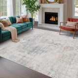 Neutral Living Room Rug - 10x14 Farmhouse Beige Brown Large Area Rug for Dining Room, Bedroom, Low Pile Lightweight Washable