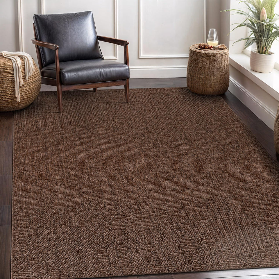 CAMILSON Easy Jute Rug 10x14, Indoor Outdoor Natural Color Fiber Area Rugs for Living Room Patio and Kitchen Rug Herringbone Woven Design Easy-Cleaning Washable Outside Carpet Alfombras 10 x 14