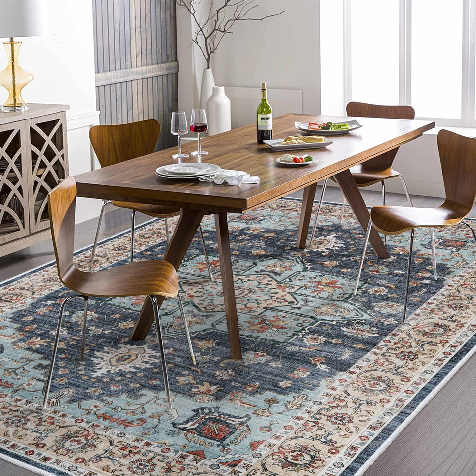 TOPRUUG Washable Oriental Area Rug - 12x15 Rugs for Living Room Soft Carpet for Bedroom Waterproof Floral Distressed Indoor Stain Resistant Non-Shedding Floor Carpets (Green, 12x15)