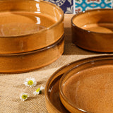 Bloomhouse Santorini Mist Double Bowl Terracotta Reactive Glaze Plates and Bowls Dinnerware Set - Amber, Service for Four (16pcs)