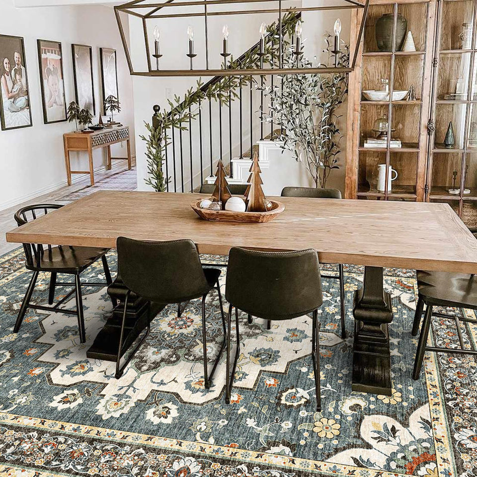 TOPRUUG Washable Oriental Area Rug - 12x15 Rugs for Living Room Soft Carpet for Bedroom Waterproof Floral Distressed Indoor Stain Resistant Non-Shedding Floor Carpets (Green, 12x15)