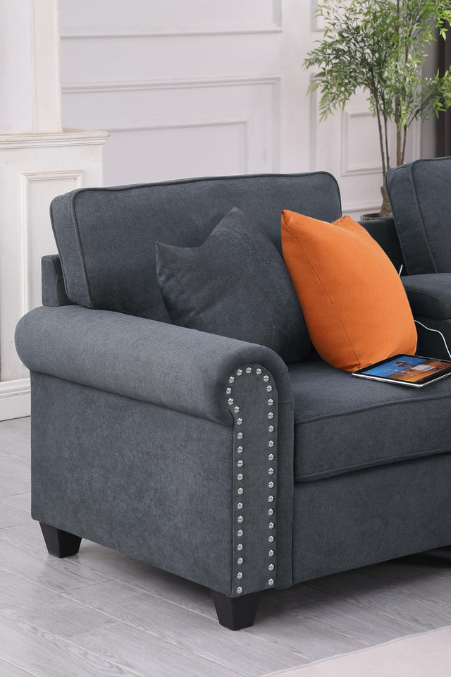 YOPTO 127" L-Shaped Sectional Couch with Movable Ottoman & 6 Throw Pillows,7 Seat Chenille Upholstered Sofa W/2 Cup Holder,USB Port & Hidden Storage Box,DIY Combination,for Living Room,Apartment,Beige