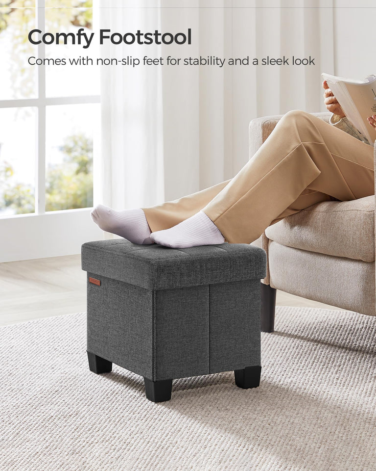 SONGMICS 15 Inches Cube Storage Ottoman, Bedroom Bench with Storage, Foot Stool with Feet, Holds Up to 660 lb, Dark Gray ULSF14GYZ