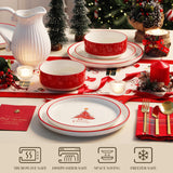 MALACASA Plates and Bowls Sets, 24 Pieces Modern Porcelain Dinnerware Set for 6 Ceramic Dishware Dishes White Kitchen Dinner Dining Ware Set wtih Black Rim Microwave and Dishwasher Safe, Series LUNA