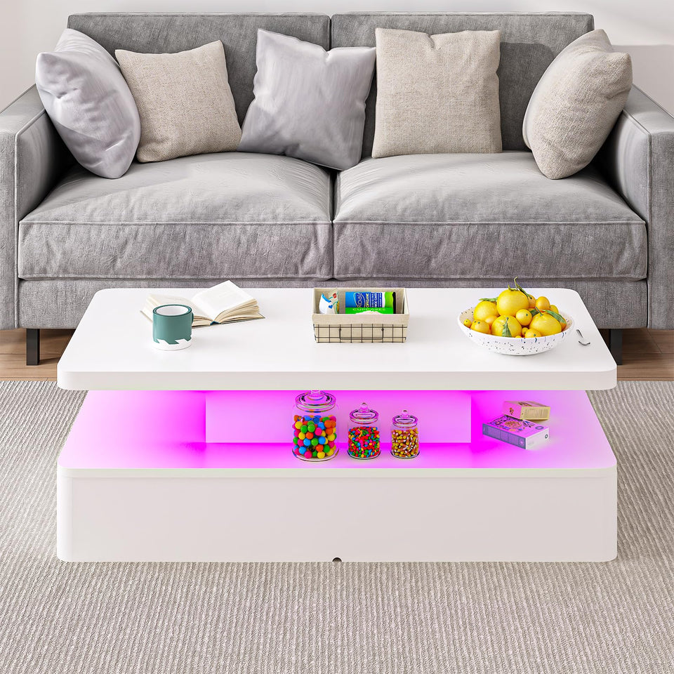 oneinmil Modern LED Coffee Table, 40" Living Room Tables with 16 Colors LED Lights, Double-Layer Design, Stylish Coffee Tables for Living Room, Black