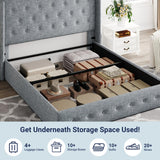 Allewie King Size Lift Up Storage Bed, Modern Wingback Headboard, Hydraulic Support, No Box Spring Needed, Light Beige