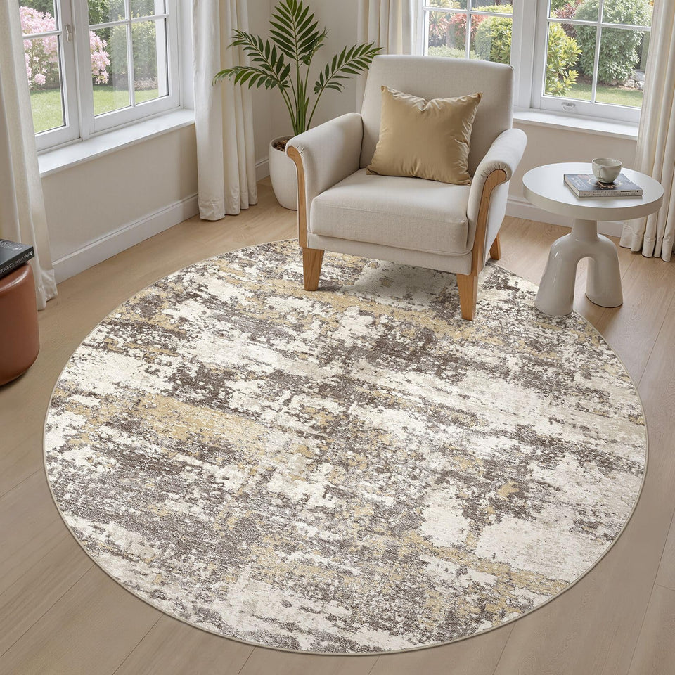 Area Rugs for Living Room: 12x15 Abstract Washable Rug Modern Neutral Large Soft Stain Resistant Non-Slip Backing Machine Table for Bedroom Dining Room Indoor Home Office Carpet - Gold Brown