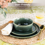 GBHOME Ceramic Dinnerware Sets for 8, 24 Pieces Stoneware Plates and Bowls Sets, Scratch Resistant Dishes, Dishwasher & Microwave Safe, Reactive Glaze-Green Wheat