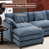 Ihanherry 146" U-Shaped Modern Sofa Modular Sectional Cloud Couch with 2 Ottoman, 6-Seat Chenille Deep Seat Sofa with 6 Pillows for Living Room, Bedroom and Apartment, Grey