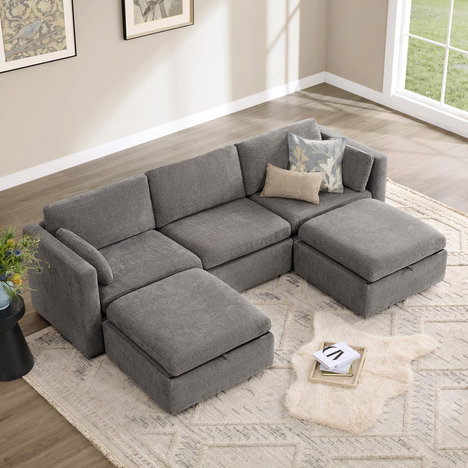 CHITA Oversized Modular Sectional Sofa, FSC Certified L Shaped Sectional Couches for Living Room, 112 inch Width,4 Seat Modular Sofa with Storage Ottoman, Linen