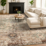 Neutral Living Room Rug - 10x14 Farmhouse Beige Brown Large Area Rug for Dining Room, Bedroom, Low Pile Lightweight Washable