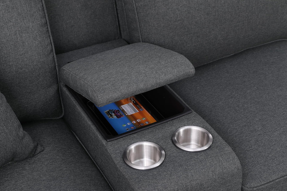 YOPTO 127" L-Shaped Sectional Couch with Movable Ottoman & 6 Throw Pillows,7 Seat Chenille Upholstered Sofa W/2 Cup Holder,USB Port & Hidden Storage Box,DIY Combination,for Living Room,Apartment,Beige