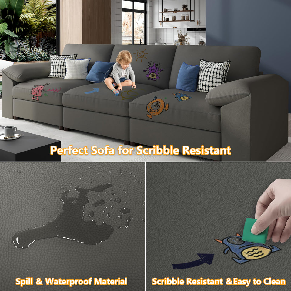 EASE MOOSE Leather Sectional Couch, Oversized Modular Sectional Sofas, Wide Deep Seat Modular Couch, Scratch Resistant Faux Leather Material, L Shaped Sofa for Big Spaces,Beige