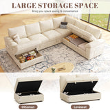 SUAWY 108 Inch Sectional Sleeper Sofa with Pull Out Bed,U Shaped 7 Seat Modular Sectional Sofa with Storage,Sectional Couches for Living Room,Cloud Modular Couch,Removable Sofa Cover,Dark Grey