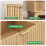 Fluted Dresser for Bedroom with 9 Drawers, 57" Wide Modern Chest of Drawers with Metal Handle, Wooden Dresser TV Stand, Wood Closet Clothes Storage Organizer for Living Room, Hallway, Natural Oak