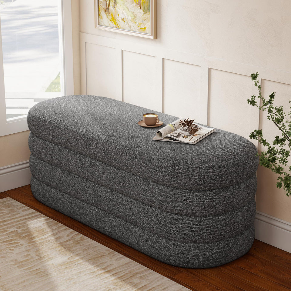 Busaurus Storage Ottoman Bench 49.2 Inch Upholstered Fabric Storage Bench for Bedroom End of Bed Aesthetic Large Oval Ottoman for Living Room Entryway (Ivory)