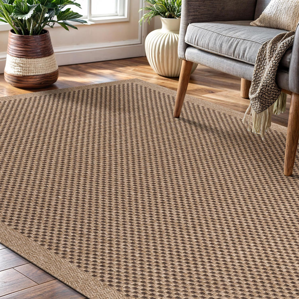 CAMILSON Easy Jute Rug 10x14, Indoor Outdoor Natural Color Fiber Area Rugs for Living Room Patio and Kitchen Rug, Sisal Boho Woven Design, Easy-Cleaning, Washable Outside Carpet Alfombras (10 x 14)