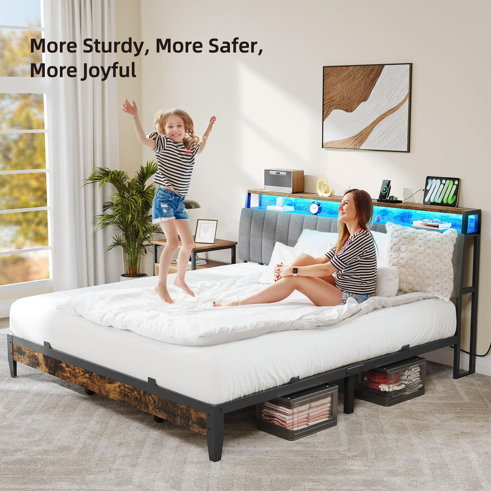 YITAHOME King Size Bed Frame with Adjustable Headboard, 4 Storage Drawers and RGB LED Lights, Velvet Upholstered Platform Bed with USB Ports, No Box Spring Needed, Fast Assembly, Noise-Free, Black