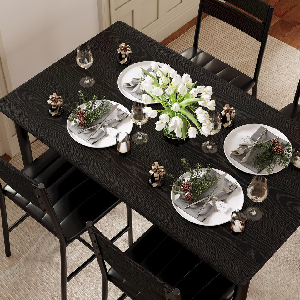 IRONCK Dining Table Set for 4, Wood Kitchen Table with Upholstered Chairs for Kitchen Room and Small Spaces, Rustic Brown