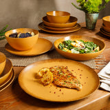 Bloomhouse Santorini Mist Double Bowl Terracotta Reactive Glaze Plates and Bowls Dinnerware Set - Amber, Service for Four (16pcs)