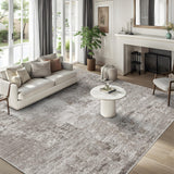 12x15 Area Rug for Living Room – Large Modern Neutral Abstract Thin Washable Carpet, Soft Low Pile Non-Slip Stain-Resistant for Bedroom Dining Room Home Office (Beige Grey)