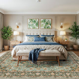 TOPRUUG Washable Oriental Area Rug - 12x15 Rugs for Living Room Soft Carpet for Bedroom Waterproof Floral Distressed Indoor Stain Resistant Non-Shedding Floor Carpets (Green, 12x15)