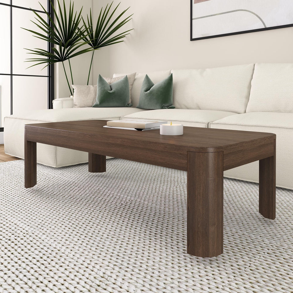 Plank+Beam Forma Coffee Table, 54 Inch Modern Coffee Table with Shelf, Contemporary Center Table with Storage Space, Rectangle Tea Table with Storage, Pecan