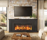 PRAISUN 70'' Fireplace TV Stand with 42'' Electric Fireplace, Farmhouse TV Stand for 65 75 Inch TV, Entertainment Center TV Console with 3 Drawers, Fluted Design, for Living Room, Distressed White