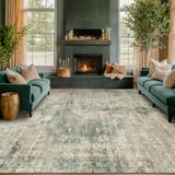 Neutral Living Room Rug - 10x14 Farmhouse Beige Brown Large Area Rug for Dining Room, Bedroom, Low Pile Lightweight Washable