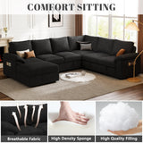 SUAWY 108 Inch Sectional Sleeper Sofa with Pull Out Bed,U Shaped 7 Seat Modular Sectional Sofa with Storage,Sectional Couches for Living Room,Cloud Modular Couch,Removable Sofa Cover,Dark Grey