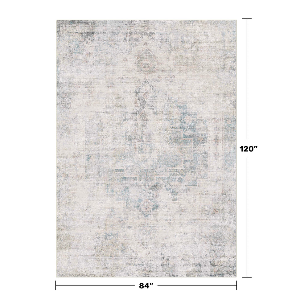 Neutral Living Room Rug - 10x14 Farmhouse Beige Brown Large Area Rug for Dining Room, Bedroom, Low Pile Lightweight Washable