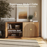 BELLEZE 65 Inch Fluted Buffet Cabinet with Storage, Symmetrical Arc Accent Sideboard Large Console Table for Dining Room, Kitchen, and Living Room (Caramel Brown)